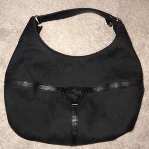 Gucci Canvas/Leather Rein Hobo Bag BLACK
